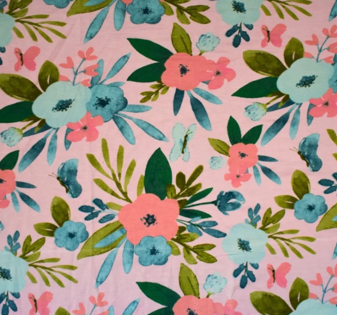 teal and peach floral